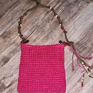 SUN & SAND Raffia Cross Body Handbag Beaded Detailing Zip Top lined braided